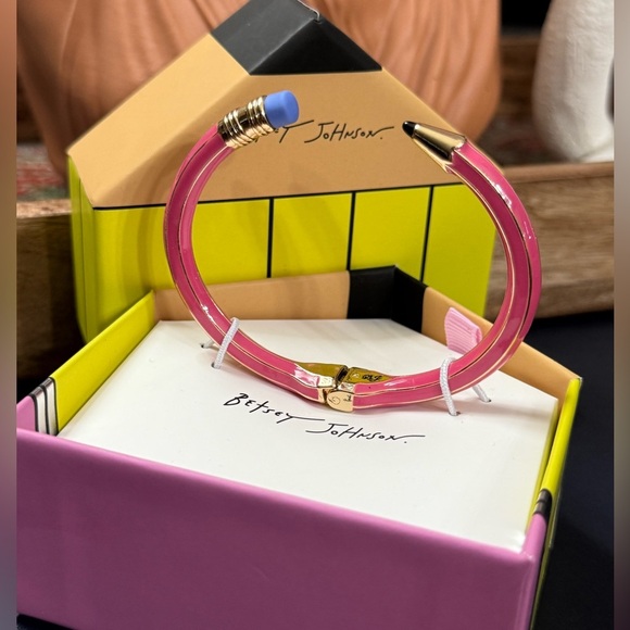 *NEW!* Betsey Johnson Pink Pencil Hinged Bangle Bracelet - Picture 1 of 4